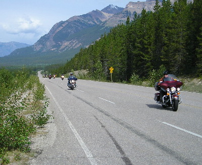 Blue Knight CA-1 Riders on the Road in Jasper National Park, Canada